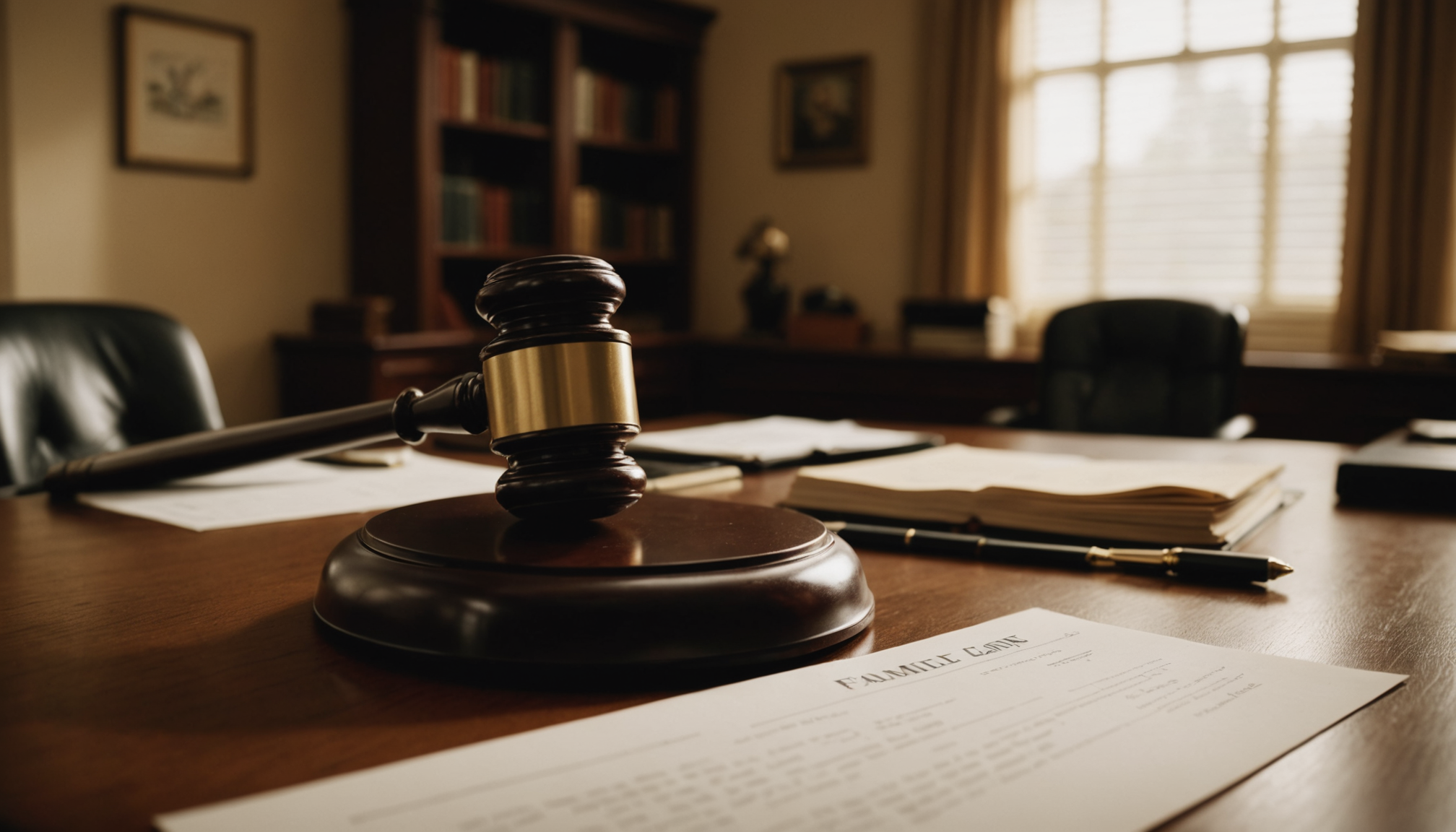 Attorney and client reviewing a legal retainer agreement document at an office desk